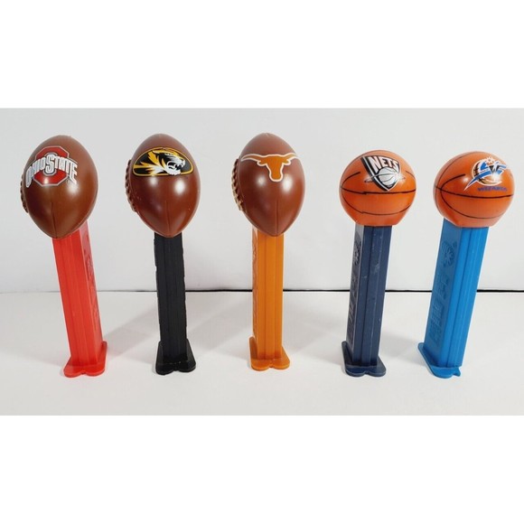 Lot of 5 Vintage Pez Dispensers Sports (Football, Basketball) with Feet